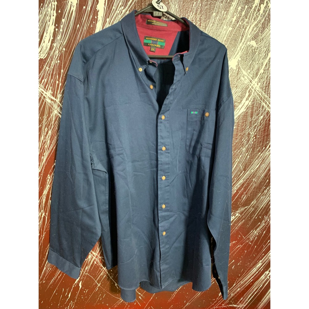 Alexander Julian Colours Mens Navy Blue Cotton Twill Button Down Shirt XXL Long